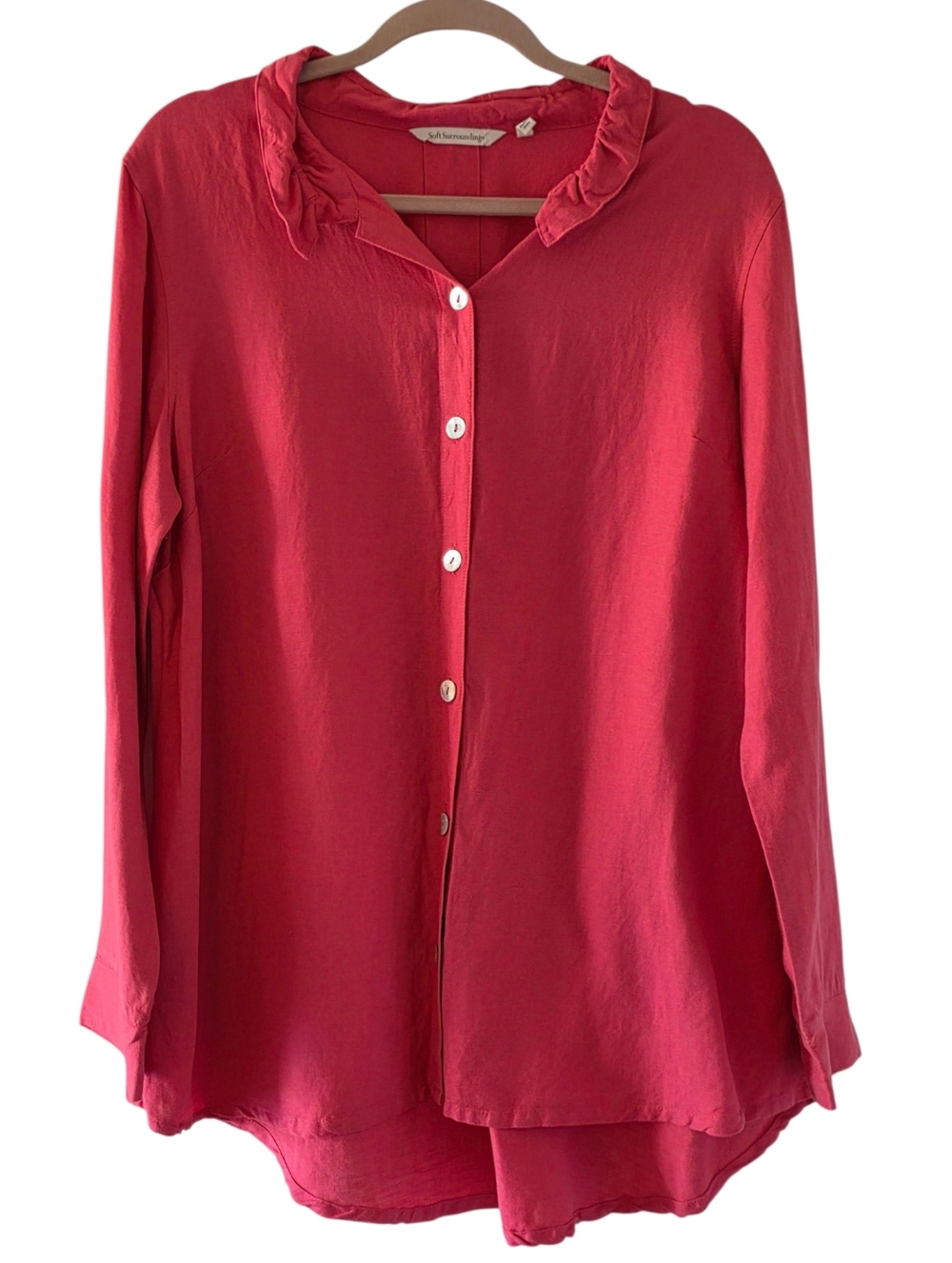 Soft‎ Surroundings LINEN Rayon Shirt Size L Button-up Long Sleeve  Blouse Office